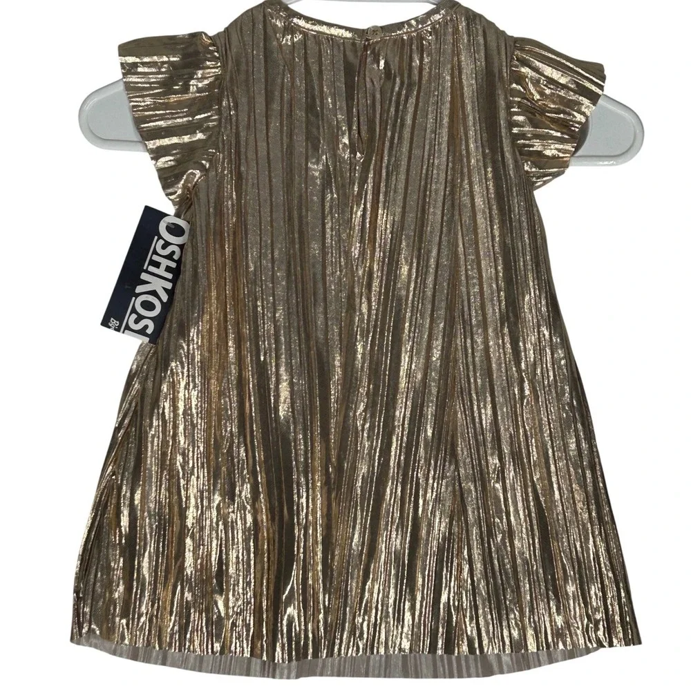 OshKosh B'Gosh Gold Short Ruffle‎ Sleeve Lined Dress Baby Girl size 18M NWT